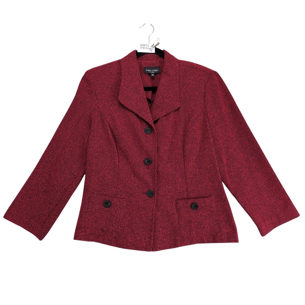 Vintage Miss Dorby Red Black Boucle Blazer Womens 14 Career Academia Jacket 90s‎